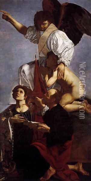 Guardian Angel with Sts Ursula and Thomas Oil Painting - Cecco Del Caravaggio