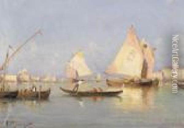 Segelboote Und Gondeln In Den Lagunen Vor Venedig Oil Painting - Vincent Manago
