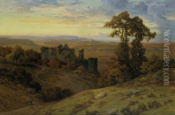 A Castle Ruin At Dusk Oil Painting - Lucien Simonnet