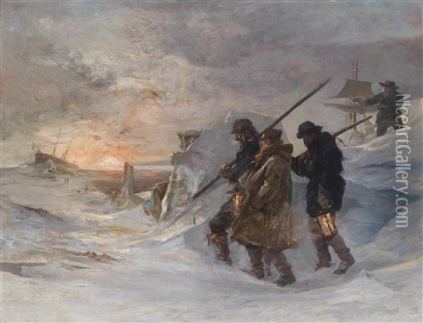 Going Out To Dinner, Szene Von Der Osterreichischen Nordpolexpedition Oil Painting - Julius von Payer