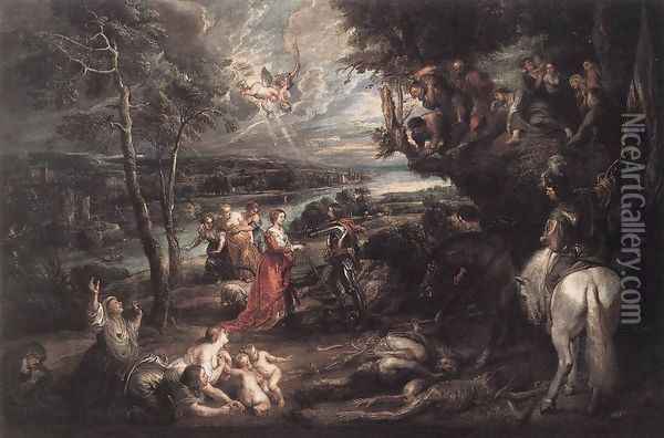 Landscape with Saint George and the Dragon c. 1630 Oil Painting - Peter Paul Rubens