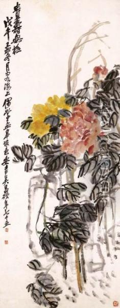 Peony Oil Painting - Wu Changshuo