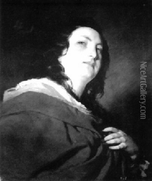 Brustbild Einer Jungen Frau In Rotem, Gelb Ausgeschlagenem Mantel Oil Painting - Friedrich von Amerling