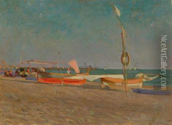 La Spiaggia Del Forte De' Marmi Oil Painting - Ruggero Focardi