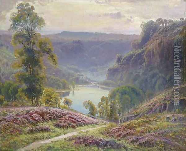 The view down to the lake at dusk Oil Painting - Gaston Anglade
