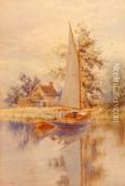 Yacht On The Broads Oil Painting - Stephen John Batchelder