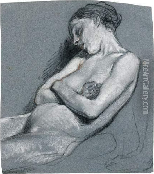 Femme Demi-allongee, Endormie Oil Painting - Octave Tassaert