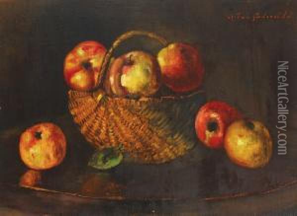 Basket With Apples Oil Painting - Octav Bancila