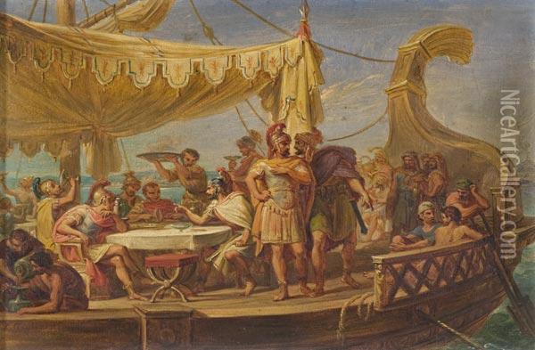 Pompeo Festeggia La Pace Con I Triumviri Sulla Sua Nave Oil Painting - Pietro Gagliardi