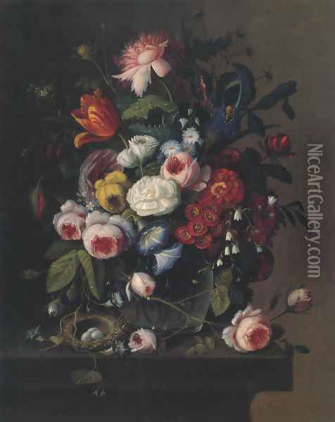 Floral Still Life With Nest Of Eggs 1851 52 Oil Painting - Severin Roesen