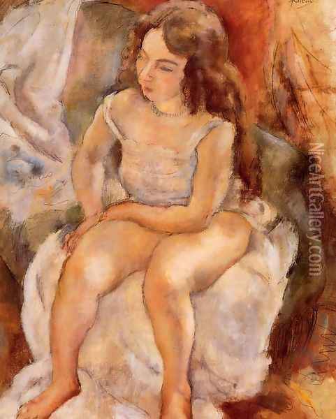 Seated Model Oil Painting - Jules Pascin