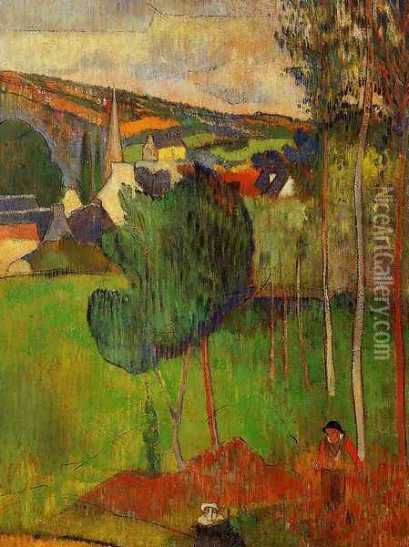 View Of Pont Aven From Lezaven Oil Painting - Paul Gauguin