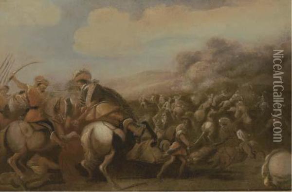A Cavalry Skirmish Oil Painting - Anielo Falcone