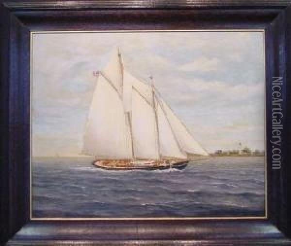 Sailboat Offshore Oil Painting - Tom Petersen