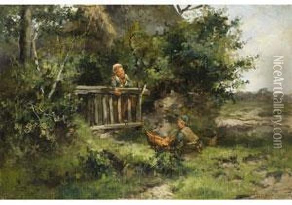 Bauernkinder An Einem Gatter Oil Painting - Jan Mari Henri Ten Kate