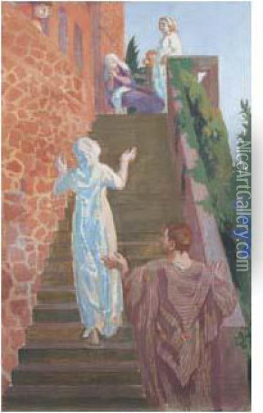 Visitation Dans L'escalier Silencio, 1921 Oil Painting - Maurice Denis