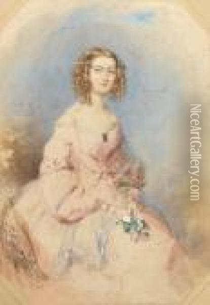 Mrs Musson, Wearing Pink Dress With Puffed Oil Painting - Francois Theodore Rochard