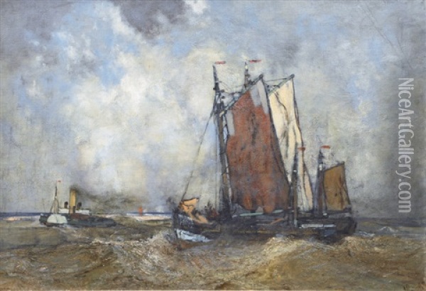 Tug And Tow In The Mouth Of The Elbe Oil Painting - Karl Leipold