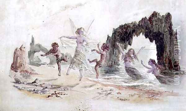 Fairies and Fauns on the Seashore Oil Painting - Alfred Thompson