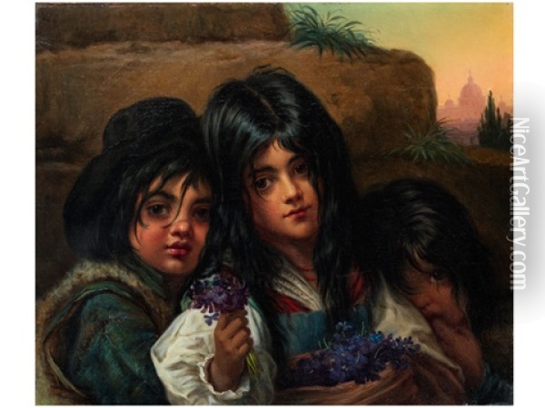 Zigeunerkinder Vor St. Peter Oil Painting - Michail Iwanowitsch Scotti