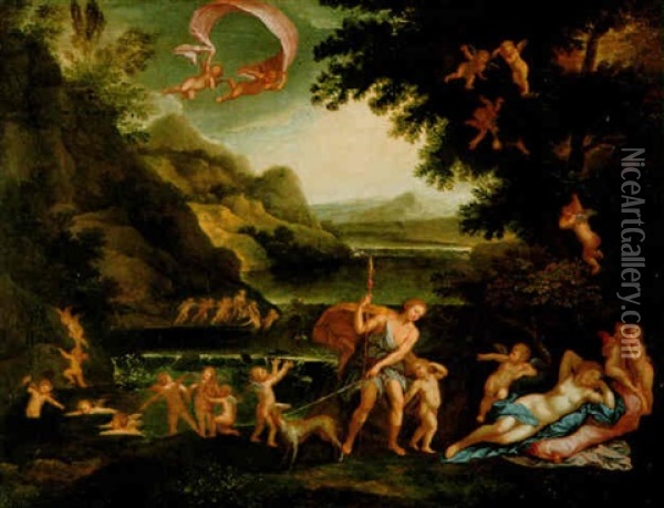 Adonis Wird Von Amoretten Zum Lager Der Schlafendem Venus Gefuhrt Oil Painting - Francesco Albani