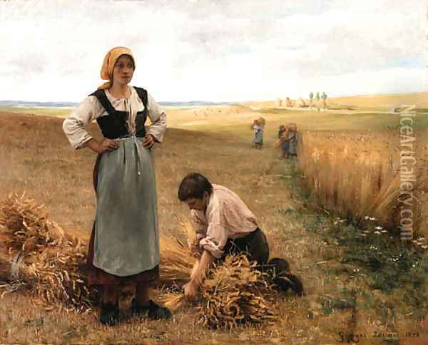 Harvesting the fields Oil Painting - Georges Laugee
