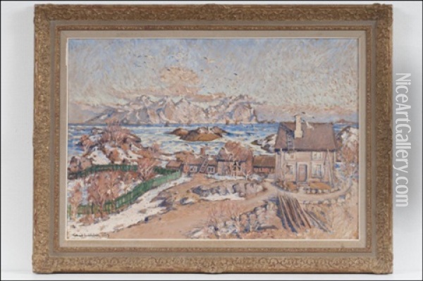 Kalastajakyla Oil Painting - Rikard Lindstroem