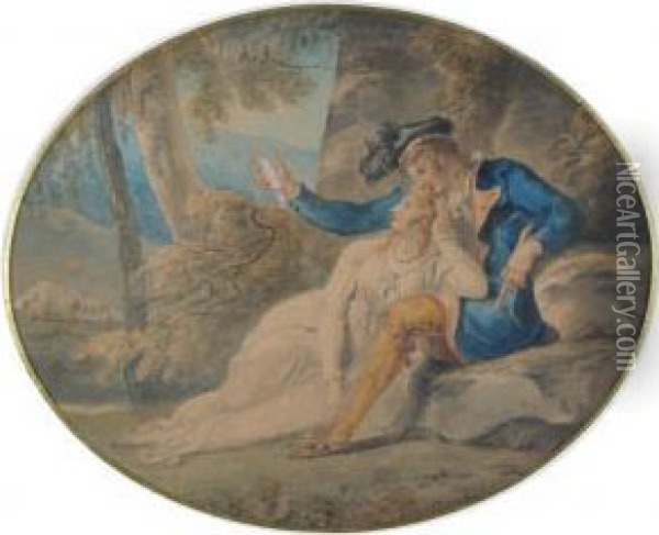 Lovers In An Arcadian Landscape Oil Painting - William Hamilton