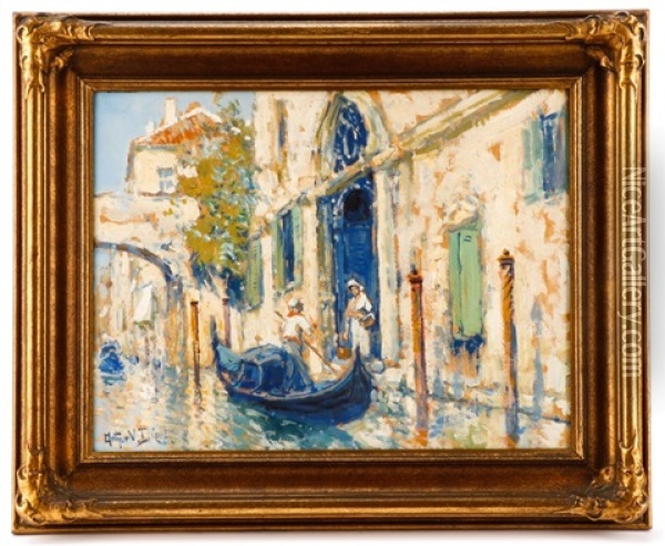 Venetian Canal Scene With Figures (st. Augustine) Oil Painting - Arthur Vidal Diehl