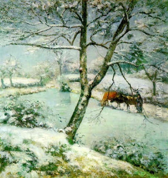 L'hiver A Montfoucault (effet De Neige) Oil Painting - Camille Pissarro