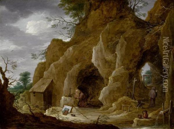 Rocky Landscape Oil Painting - David The Younger Teniers