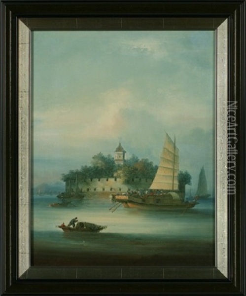Macao Fort Below Canton, Pearl River Oil Painting - George Chinnery