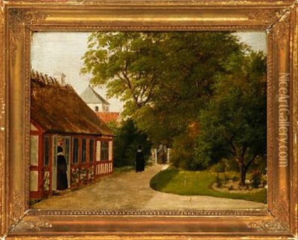 Garden Prospect From Vigerslev Vicarage (+ 5 Others; 6 Works) Oil Painting - August Wilhelm Boesen