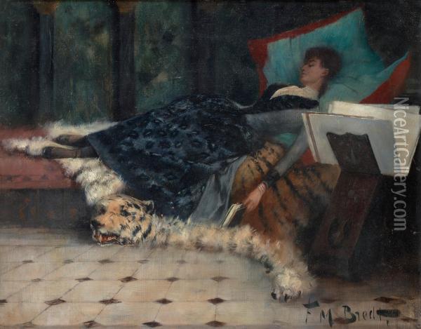 Couchwith Resting Lady Oil Painting - Ferdinand Max Bredt