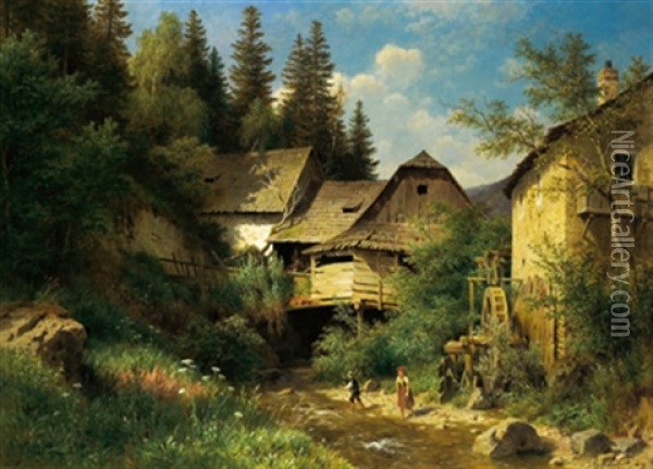 Aus Kaumberg In Niederosterreich (bezirk Lilienfeld) Oil Painting - Ludwig Georg Eduard Halauska