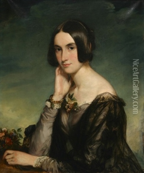 Portrait Of A Young Lady Wearing A Gold Bracelet Oil Painting - Sir Francis Grant
