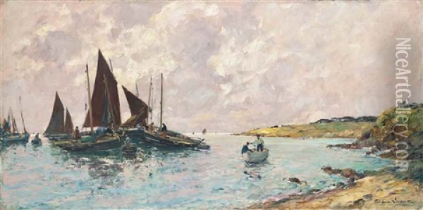 Boats By The Shore Oil Painting - Paul Emile Lecomte