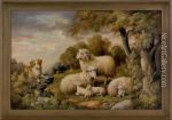 Landscape With Sheep And Dog Oil Painting - Susan C. Waters