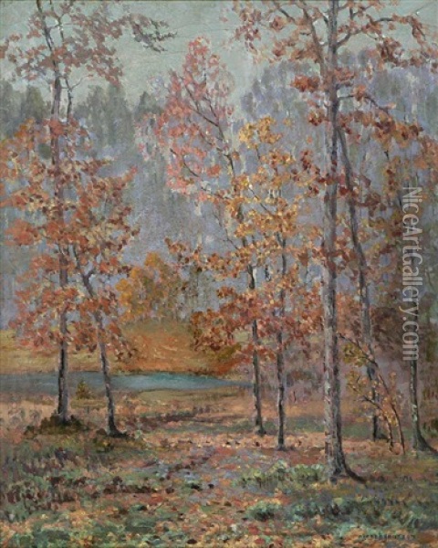 Autumn Landscape By A Lake Oil Painting - Alfred Jansson