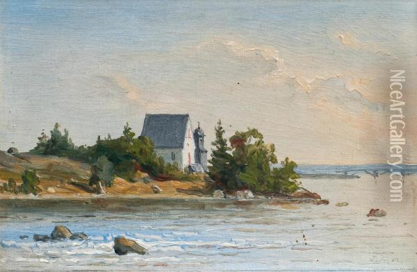 Coastal View With A Church Oil Painting - Johan Knutson