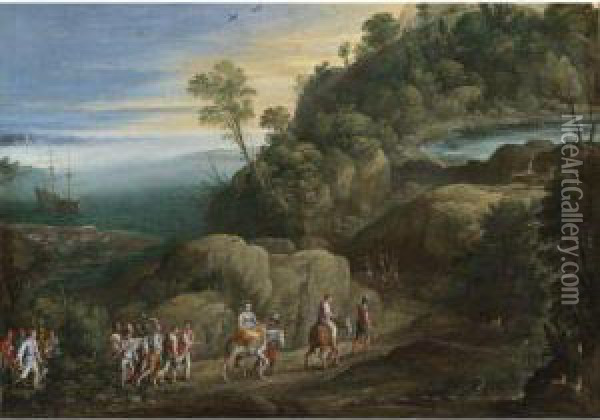 An Extensive Landscape With Scenes From The Historiaeaethiopica Oil Painting - Paul Bril