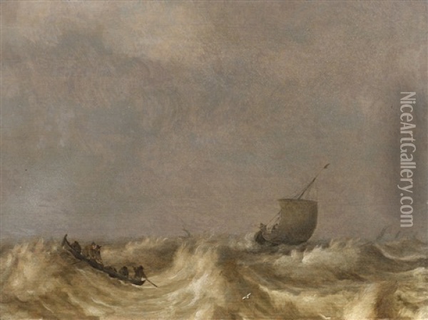 Stormy Sea With Fishing Boats Oil Painting - Pieter Mulier the Elder