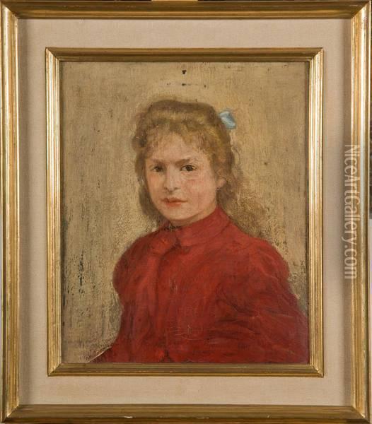 Portrait De Fillette En Rouge Oil Painting - Henri-Jacques Evenepoel