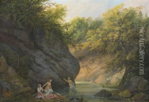 Jeune Femme Au Bain Oil Painting - Louis Albert Guillain Bacler d'Albe