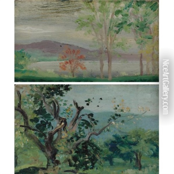 Old Apple Orchard (+ Rockland Landscape, Various Sizes; Pair) Oil Painting - Arthur B. Davies