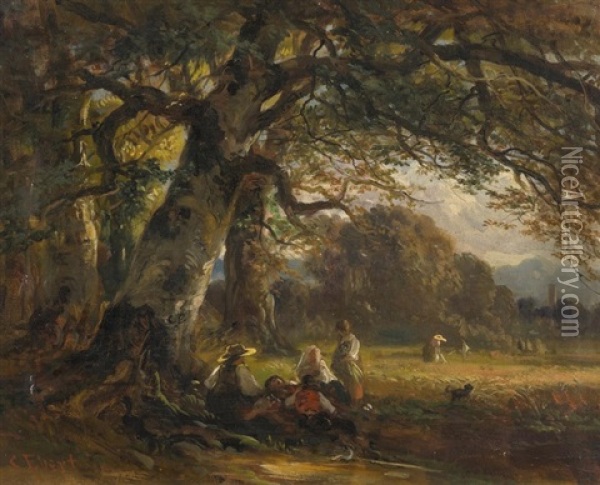 Rastende Bauernfamlie Unter Einem Grossen Baum Oil Painting - Carl Ebert