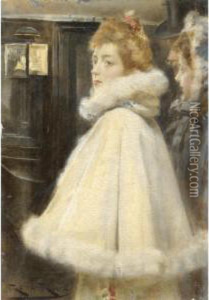 Joven Con Capa (lady With A Fur Coat) Oil Painting - Roman Ribera Cirera