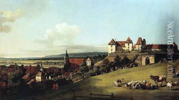 Fortress of Sonnenstein above Pirna Oil Painting - Bernardo Bellotto