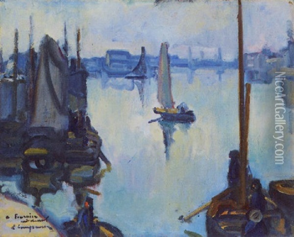 Bateaux Au Port Oil Painting - Edmond Lempereur