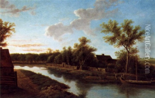 Abendliche Fluslandschaft Oil Painting - Rene-Joseph Menard